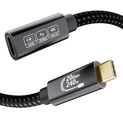 EUDOBEL 20Gbps USB C Verlängerung 2m,USB C 3.2 Verlängerungskabel 4K@144Hz 5K@60Hz,USB Type C Verlängerung 240W PD 3.1 Stecker auf Buchse für SSD, Thunderbolt 4,iPhone16,iPhone15,Switch,MacBook,VR