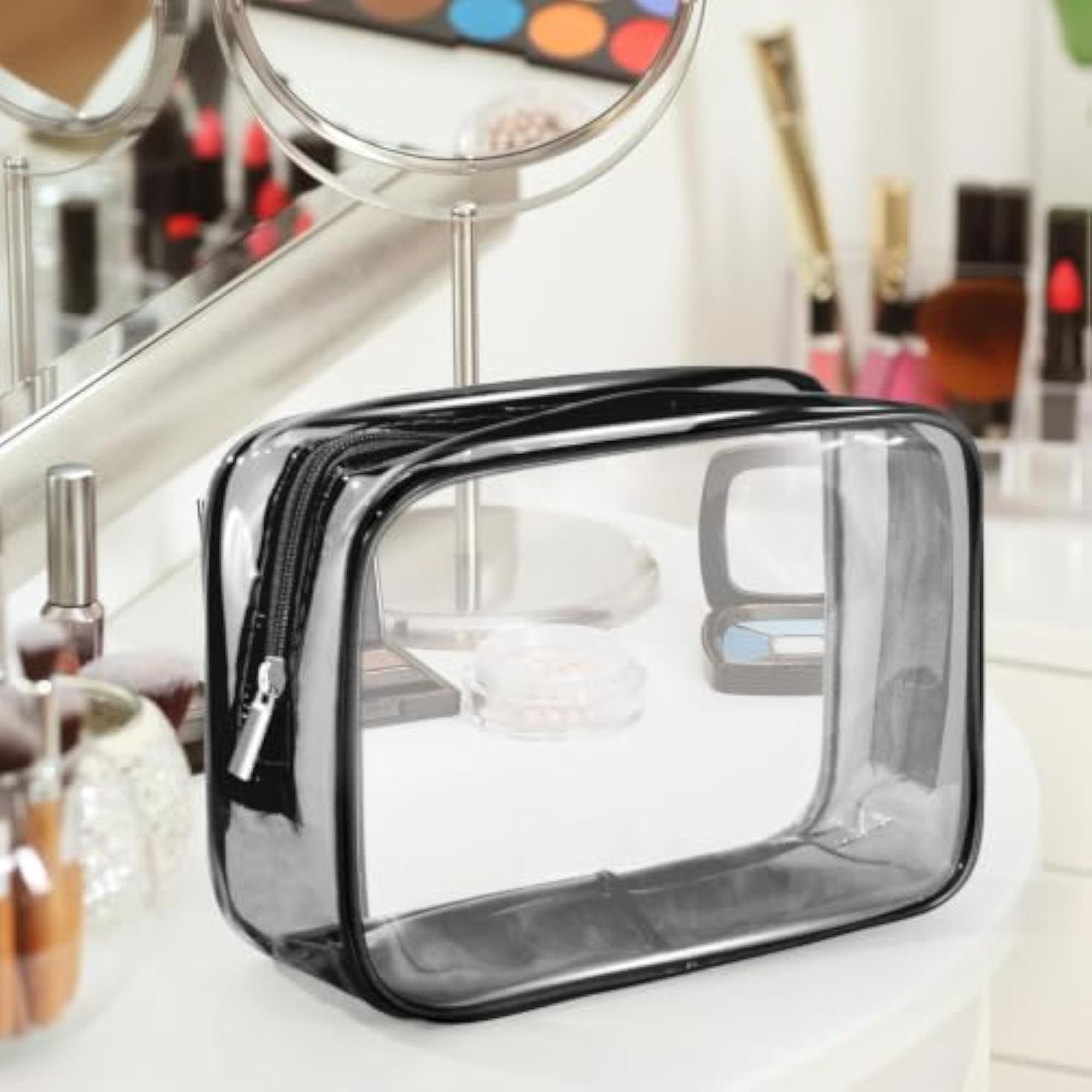 Waterproof Clear Makeup Bag, Reusable Holder, Black