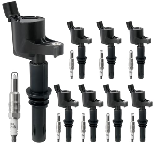 Set of 8 Ignition Coil Packs & Spark Plugs Compatible with 5.4L V8 2004-2008 Ford Expedition F150 F250 F350 Super Duty Lincoln Mark LT Navigator Replace DG511 FD508 C1541 SP546 (Straight Black Boot)