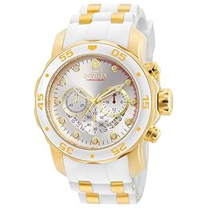 Invicta Men’s Pro Diver Stainless Steel Quartz Watch with Silicone Strap, Gold, White, 26 (Model: 20291)
