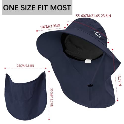 Image of Rosoz Sun Hat for Men Women with Neck Flap,Wide Brim UPF50+ Fishing Hat with Detachable Face Cover Outdoor Sun Protection Hat
