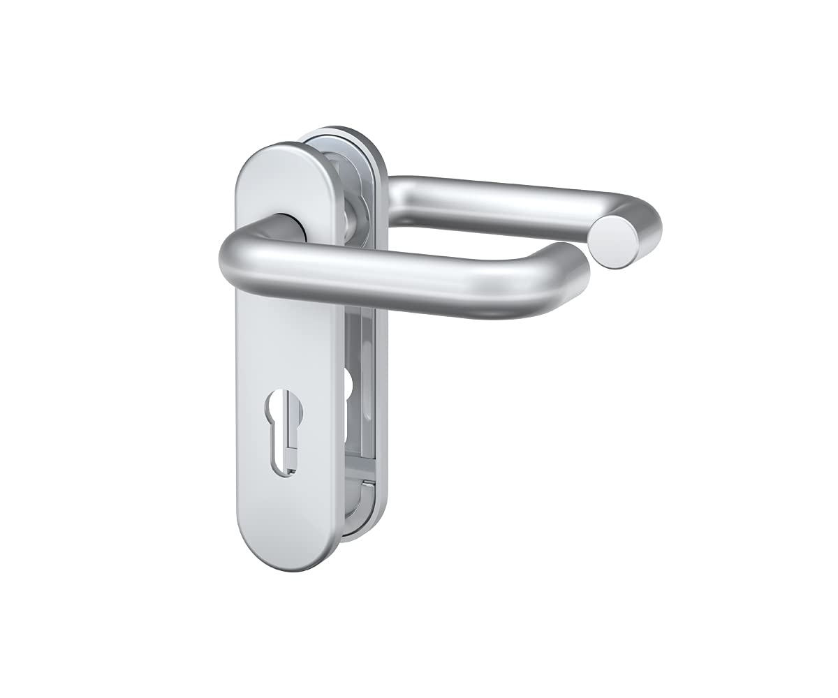 BASI | Feuerschutz Tür-Beschlag aus Aluminium F1 | für Innentüren | Türstärke 44-66 mm | Drückergarnitur | rundes Kurzschild | Schutzbeschlag