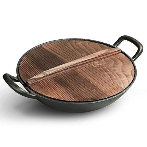 Wok de hierro fundido 34 cm con base plana
