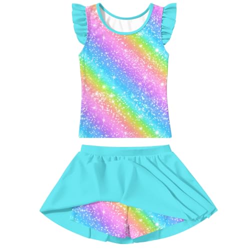 Image of Girls Swimsuit 2 Piece Ruffle Bathing Suit UPF 50+ Tankini Swimsuit Skirt with Lining Size 3-10