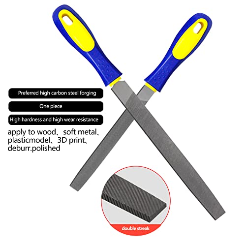 Kalim 2-Piece 6'' & 8'' Heavy Duty File Set - 6'' Flat/8'' Flat High Carbon Hardened Steel Files With Anti-Slip Handles, Medium Coarse, Suitable For Wood/Metal/Model/Shaping #TOP2