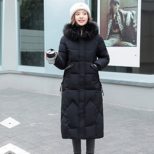 Women Jackets Casual, Winter Coats For Coat Women's Red With Fur Hood Fashion Autumn And Slim Mid-Length Thickening Warm Cotton Jacket Invierno Dressy Clothing Prime Deals Abrigos (L, Black) #TOP4