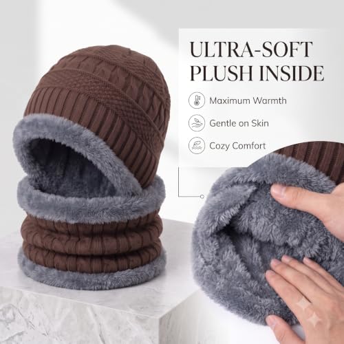 Image of Winter Knit Beanie, Hat, Neck Warmer Scarf and Woolen Gloves Set - Skull Cap for Men & Women (3 Piece)