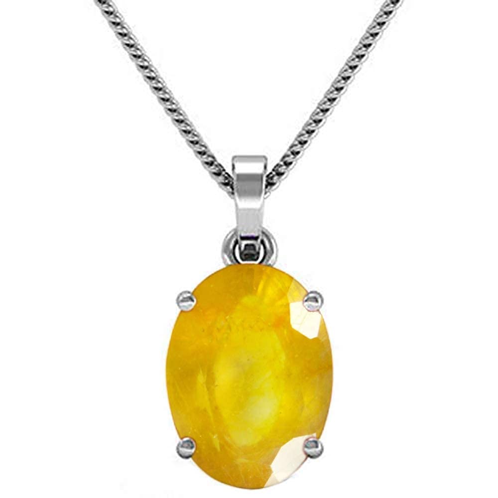 kirti sales 13.00 Carat AAA Certified Natural Yellow Sapphire Silver Plated Pendant/Locket for Men and Women-picture-32