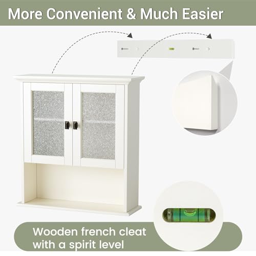 Wall-Mount-Bathroom-Storage-Cabinet-Medicine-Cabinet-with-Tempered-Glass-Door-and-Buffering-Hinge-Over-Toilet-Storage-Cabinet-Wall-Mounted-Organizer-Above-Toilet-Storage-Cabinet-Cream-White Wall Mount Bathroom Storage Cabinet Medicine Cabinet with Tempered Glass Door and Buffering Hinge Over Toilet Storage Cabinet Wall Mounted Organizer Above Toilet Storage Cabinet Cream White