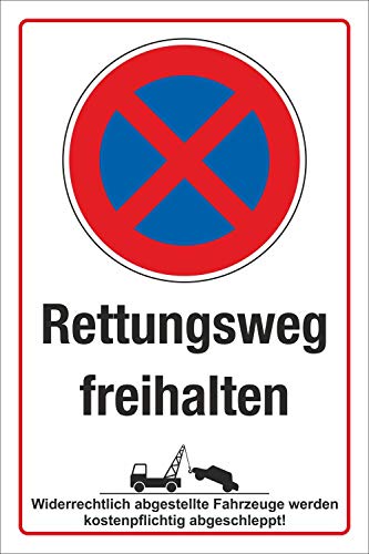 Schild Halteverbot Parkverbot Rettungsweg freihalten 3 mm Alu-Verbund 450 x 300 mm