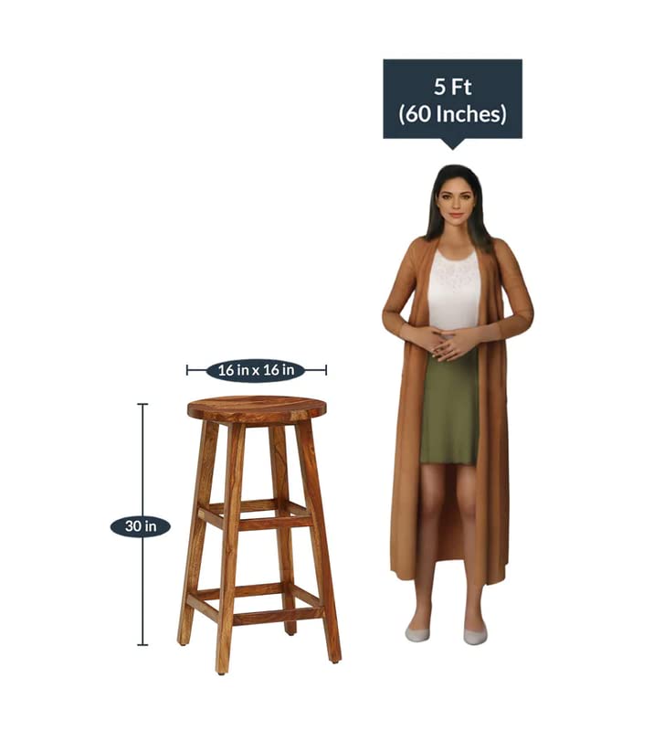 Image of Sheesham Wood Bar Counter with 2 Stools /High Bar Dining Table 2 Seater (Solid Sheessham Wood, 2 Seater, Rustic Teak Finish)