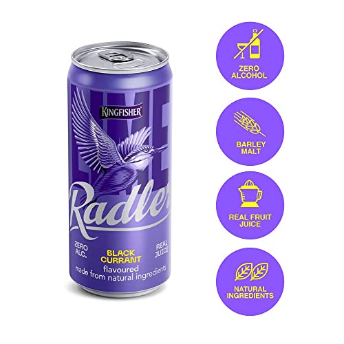 Image of Kingfisher Radler - Black Currant - Non-Alcoholic Malt Drink, Pack of 6 x 300 ml Can