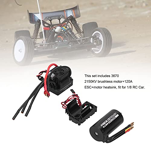 Zestaw Bezszczotkowy ESC Silnika RC, 3670 2150KV Bezszczotkowy Silnik + 120A ESC + Radiator Silnika do Samochodu z Pilotem Zdalnego Sterowania 1/8
