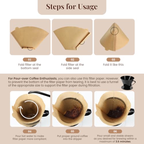 Image of Clinuse 200Pcs Cone Coffee Filters #2, Unbleached No Blowout Paper Filters | Disposable Natural Wood Pulp Coffee Filter 2-6 Cup, Premium Size 02 Filters Compatible with Pour Over and Drip Coffee Maker
