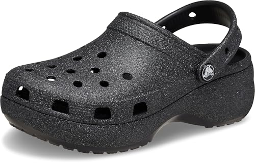 Crocs Women's Classic Platform Glitter Clog, Black, 8 Women