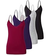 Xelky Womens V Neck Camisole Lightweight Tank Tops Adjustable Spaghetti Strap Undershirts Stretch...