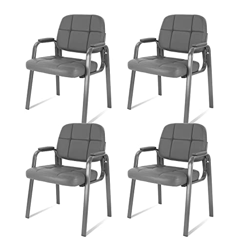 Image of CLATINA Classic Reception Chair with Padded Armrests and Sturdy Steel Frame, Ergonomic Guest Chair for Office Conference Waiting Meeting Room, Grey (4 Pack)