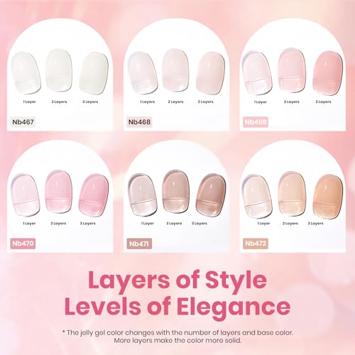 Image of Beetles Jelly Gel Nail Polish Set - 6 Colors 15ML Full Size Full Size HEMA-Free Nude Pink Brown Milky White Sheer Gel Polish Kit Translucent Effect Soak Off UV Colorful Bottle Gel Gift for Women