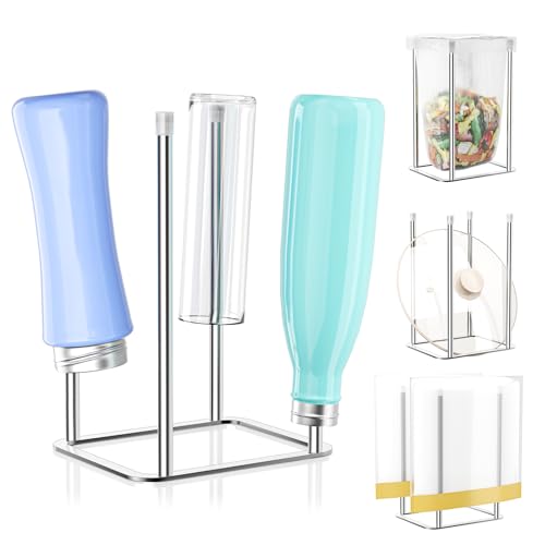 Escurridor de botellas, porta biberones de cocina, soporte para botellas de acero inoxidable, soporte reutilizable para escurrir biberone, para bolsas de plástico, biberones y vasos, color plata