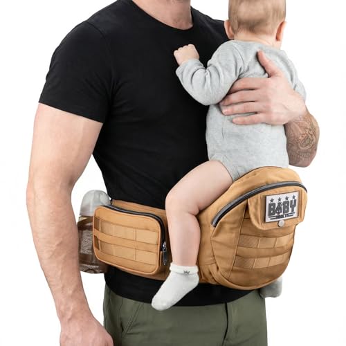 Image of Dinictis Baby Hip Carrier for Dad, Ergonomic Waist Carrier with Hip Seat for Newborn to Toddler (Up to 45 lbs), Adjustable Wide Waistband, Molle Webbing & Multiple Pockets, Coyote Brown