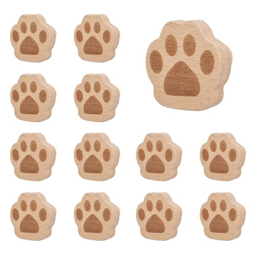 MOROBOR Cat's Paw Print Knobs, 12pcs Wood Drawer Handle Single Hole Pull Handles Unique Decorative Wooden Furniture Knobs with Screws& Expansion Tube