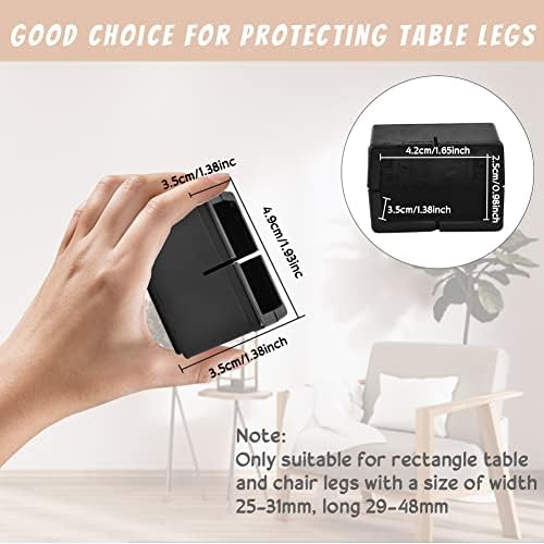 OLRWSLG 16 PCS Silicone Chair Leg Caps Floor Protectors Square Furniture Feet Covers Black Table Feet Cover Pads Wood Floor Protectors for 21-25mm Rectangular Legs Reduce Noise Prevent Scratch