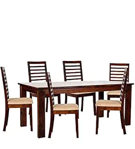 Shagun Arts Sheesham Wood Dining Table 6 Seater | Dinning Table with 6 Chairs Including Cream Cushions | Dining Room Furniture | Brown Finish