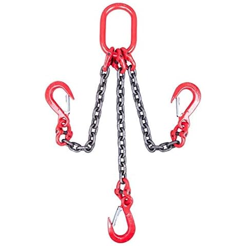 AHXF Lifting Chains Sling Heavy Duty 3 Leg，Engine Lift Chain 2m Lifting Chain Sling 3 Tonne with 2 Legs High Temperature Resistance Wearproof 2m/6.5ft for Ports, Wharfs, Steel, Machinery Cover