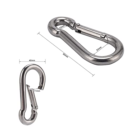 Houkits Carabiner Clips 304 Stainless Steel 2.36 Inch M6X60Mm Spring Snap Hook, 6 Pcs Caribeener Clips Heavy Duty, Chain Link For Outdoor Camping #TOP1