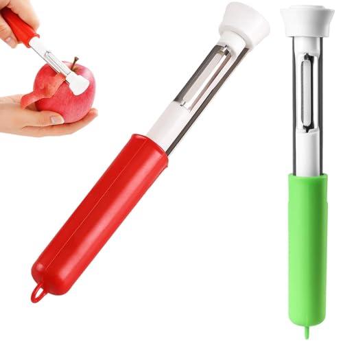 2PCS Apple Corer, Stainless Steel Fruit Corer and Peeler, Easy Peelers for Kitchen, Efficient Apple Slicer Cutter, Red and Green ABS Handle, 22.5 Cm for Baking and Camping