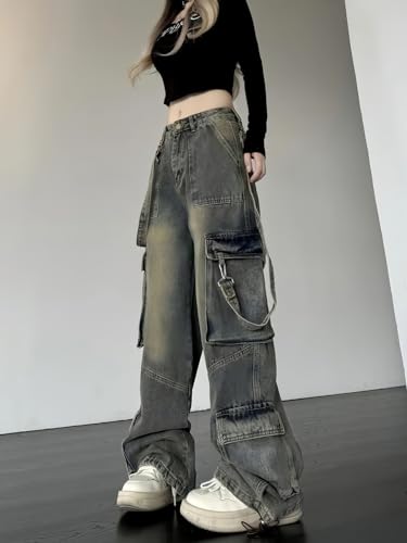 Baggy Cargo Jeans for Women Y2K High Rise Multi Pockets Wide Leg Jeans Trousers Street Grunge Denim Cargo Pants3