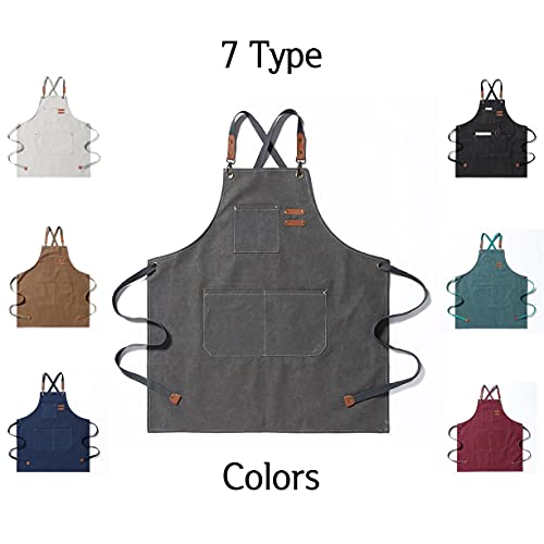 Uheim Premium Heavy Duty 100% Cotton Canvas Crossback Work Apron, With 3 Large Pockets For Women And Men,Adjustable Strap And Durable Apron,Bbq, Kitchen Cooking Baking Bib Chef Apron 7 Colors (Brown) #TOP2