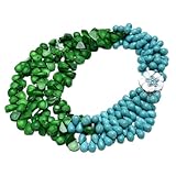 SQGGMOAUSC Collar de 3 filas de piedras de lágrima azul coral verde para mujer