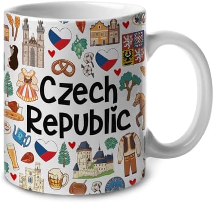 Lotacy Czech Republic Symbols Colorful Coffee Mug, Czech Republic Ceramic Mug 11 oz Coffee Mug, Czech Republic Souvenir and Gifts, Gift Idea for Czech Republican Men and Women