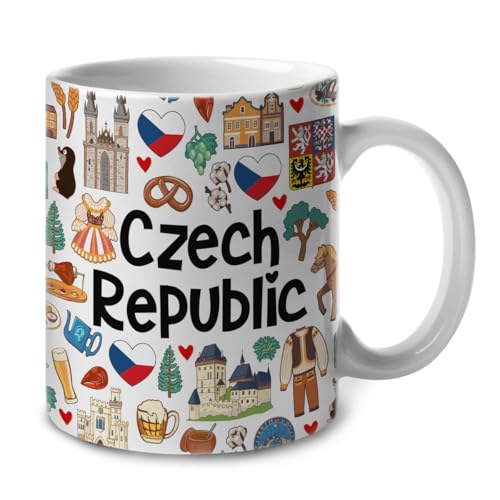 Lotacy Czech Republic Symbols Colorful Coffee Mug, Czech Republic Ceramic Mug 11 oz Coffee Mug, Czech Republic Souvenir and Gifts, Gift Idea for Czech Republican Men and Women