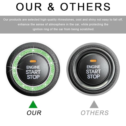 Image of Car Bling Crystal Rhinestone Engine Start Ring Decals, Sparkling Diamond Car Push Start Button Ignition Ring Sticker, Auto Key Ignition Knob Ring Decoration for Women Girls (Light Green)