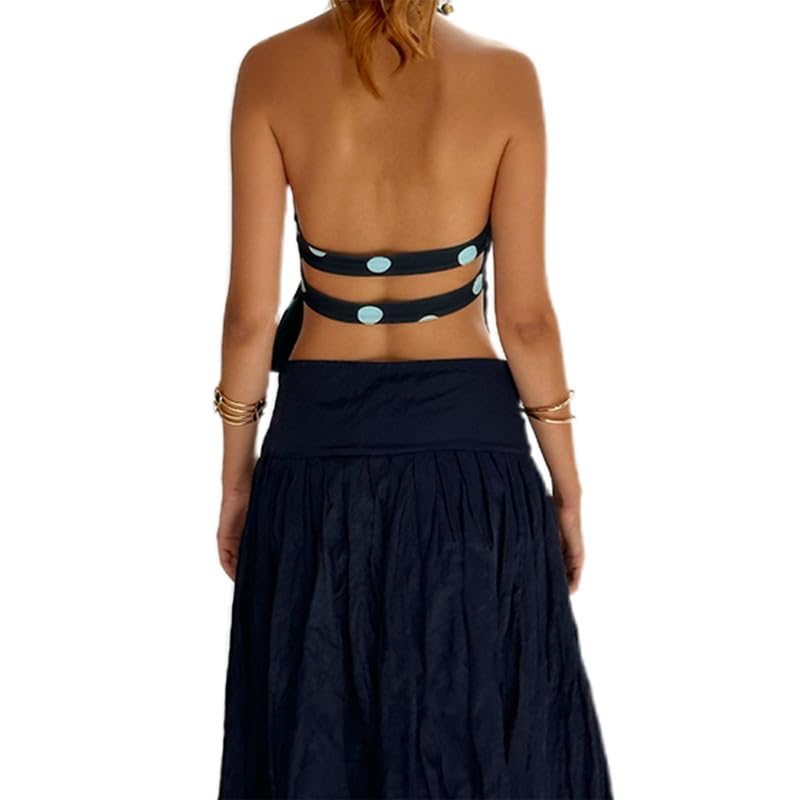 Women Floral Print Halter Tank Top Sleeveless Backless Crop Top Polka Dot Vest Flowy Summer Going Out Streetwear4