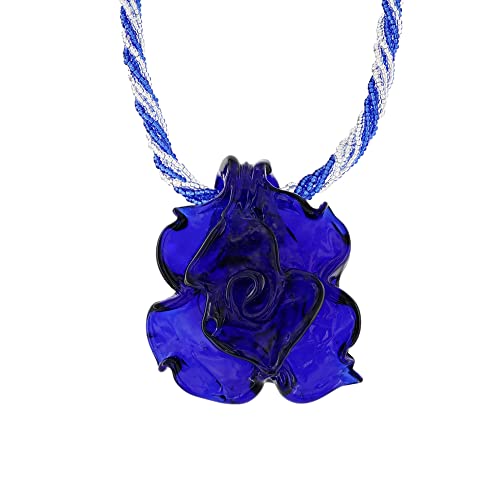 Collier en verre de Murano et argent 925 Venetiaurum avec pendentif rose bleue