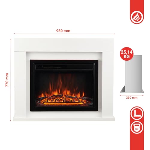 KAMINIO Electric Fireplace MATTI - Freestanding Fireplace with Heater, 3D Flame Effect, LED ambient light, Remote Control - White - Image 8