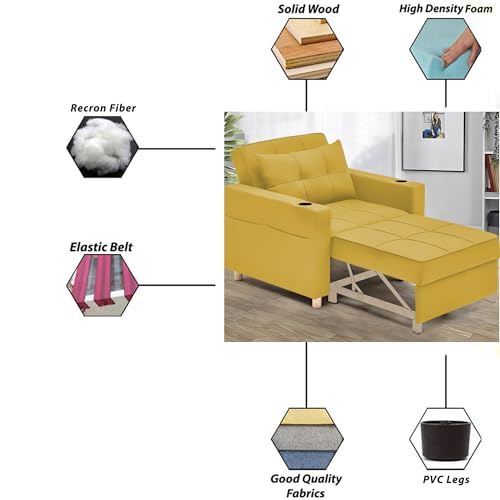 Image of Casaliving Treshta Single Seater Sofa Cum Bed Sofa Set for Living Room (Yellow-Colour Fabric) Premium Fabric Sofa Cum Bed