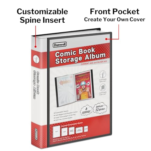 Dunwell Comic Book Storage Album (2 Pack), For Current, Silver Age, Regular Bagged and Boarded, Binder with 6 Super Heavyweight Sleeves, Clear View Cover and Spine, Gift for Comic Collectors - Image 3