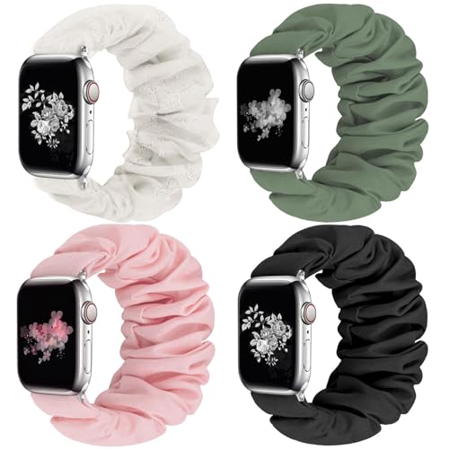 4 Pack Scrunchie Band Compatible with Apple Watch Bands 38mm 40mm 41mm 42mm 44mm 45mm 46mm 49mm Women Scrunchy Bracelet Strap for iWatch Series 11 10 9 8 7 6 5 4 3 2 1 SE 3 2 1