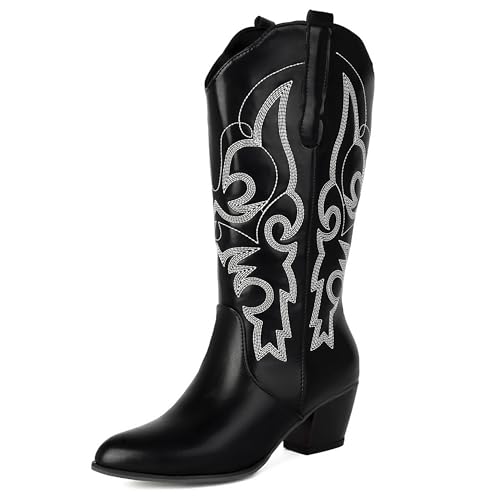 Bottes mi-mollet femme western grande taille 34-46 pour pieds sensibles