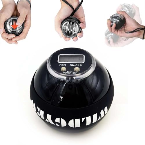 Giroscopio Gyro Ball, bola de torsión con contador - Ejercitador de muñeca con inicio automático, fortalecedor de antebrazos, entrenador de fuerza para manos, ejercitador de dedos con luces LED black