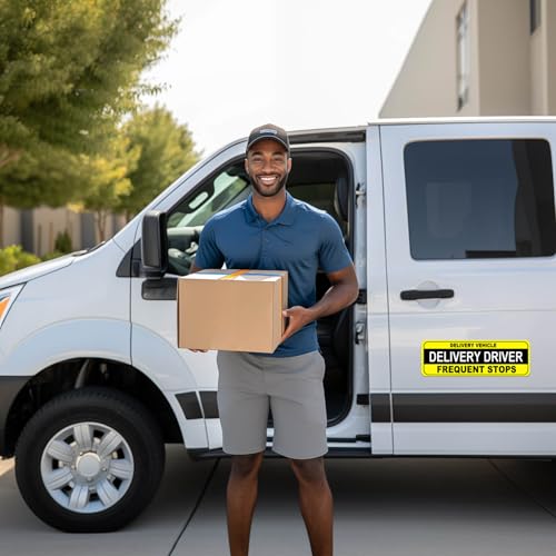 Image of NIMONA Delivery Driver Magnet for Car - 3-Pack Caution Frequent Stops Removable Set - Reflective Delivery Magnetic Car Door Sign - Weather-Resistant 11.8 x 4 inch (Delivery Driver yellow 3 pack)