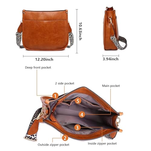 AUYOCO Vegan Leather Crossbody Bags for Women, Crossbody Purse with Guitar Strap Zipped Pockets Handbag Shoulder Bag2