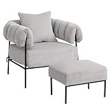 HollyHOME - Silla moderna de terciopelo con otomana, silla de lectura tapizada cómoda y...