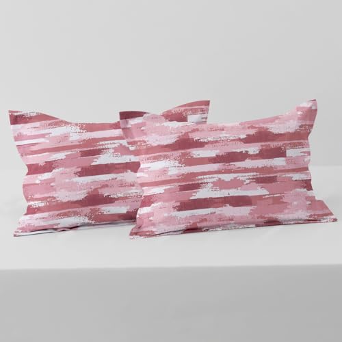 Image of Cloth Fusion Cotton Feel Pillow Covers Set of 2 with Envelope Closure (17X27 Inches, Rosewater Stripes)