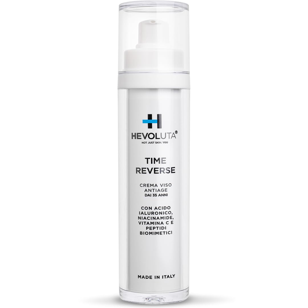 Hevoluta Time Reverse, Crema Viso Pelli Mature, Idratante Antiage, 50 ml | Antirughe con Peptidi Biomimetici Vitamina C, Niacinamide, Acido Ialuronico, Giorno e Sera, Made in Italy
