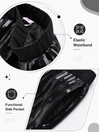 Image of Girls Sequin Flare Pants Sparkle Elastic Waist Dance Pants with Pockets